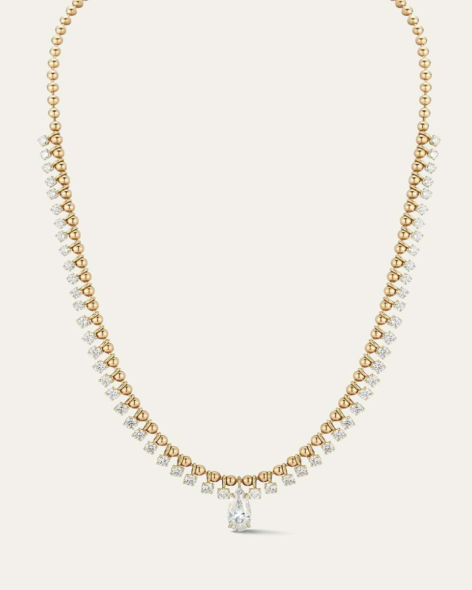One-of-a-Kind Connexion Diamond Fringe Necklace With Diamond Pear Center